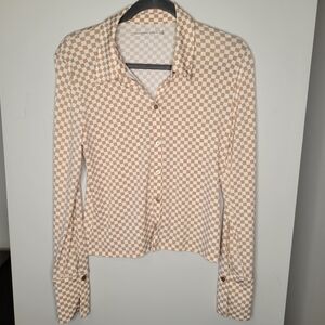 Abercombie and Fitch Checkered Tan Women's Top M pre-owned Excellent Chic